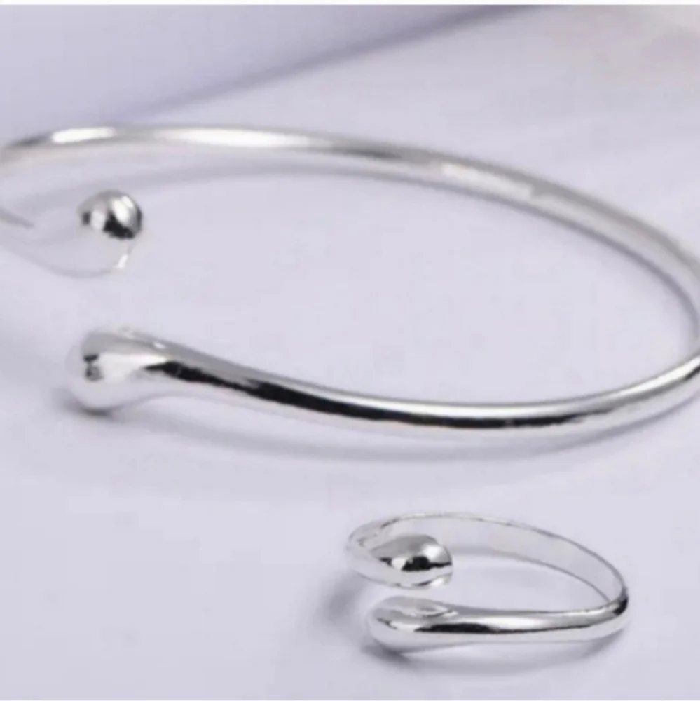 925 Sterling Silver Waterdrop Jewelry Set Bracelet Necklace Earrings and Ring - Picture 14 of 16